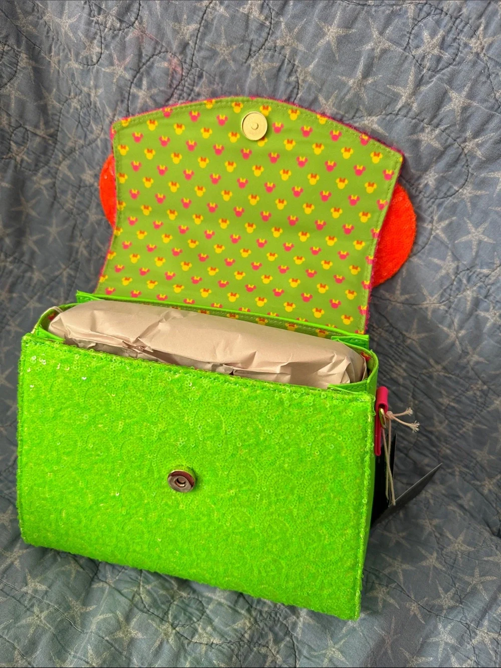 NWT Neon sequin Minnie Mouse Loungefly